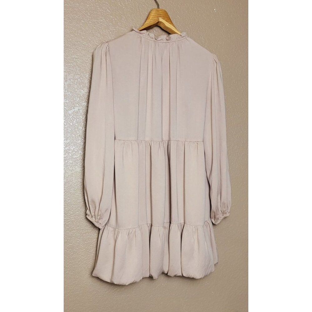 Pinch Womens Blush Pink Ruffled Long Sleeve Peasant Dress Top Size M - Picture 2 of 9